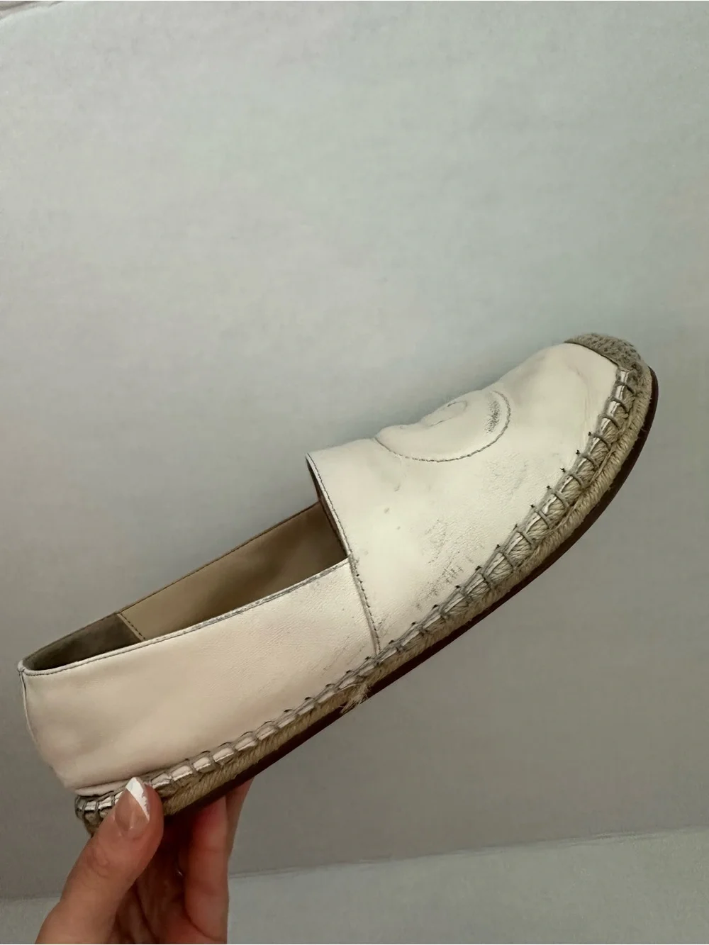 Coach Cream Leather Espadrille Flats with Quilted C Logo